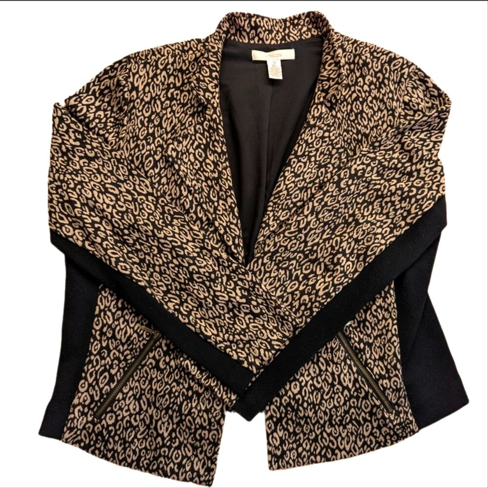 Chico's Open Front Drapey Leopard Print Classic Fun Stretch Cardigan Blazer